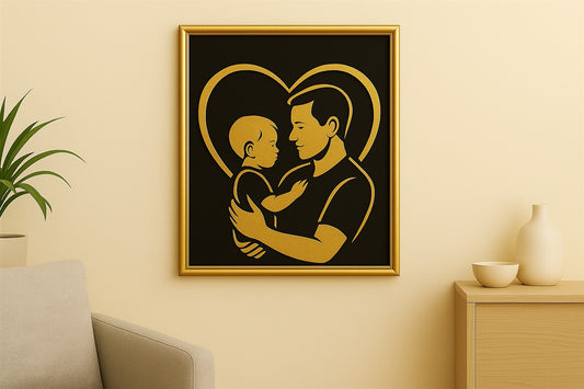Stampa dorata su sfondo nero papà bambino fine print