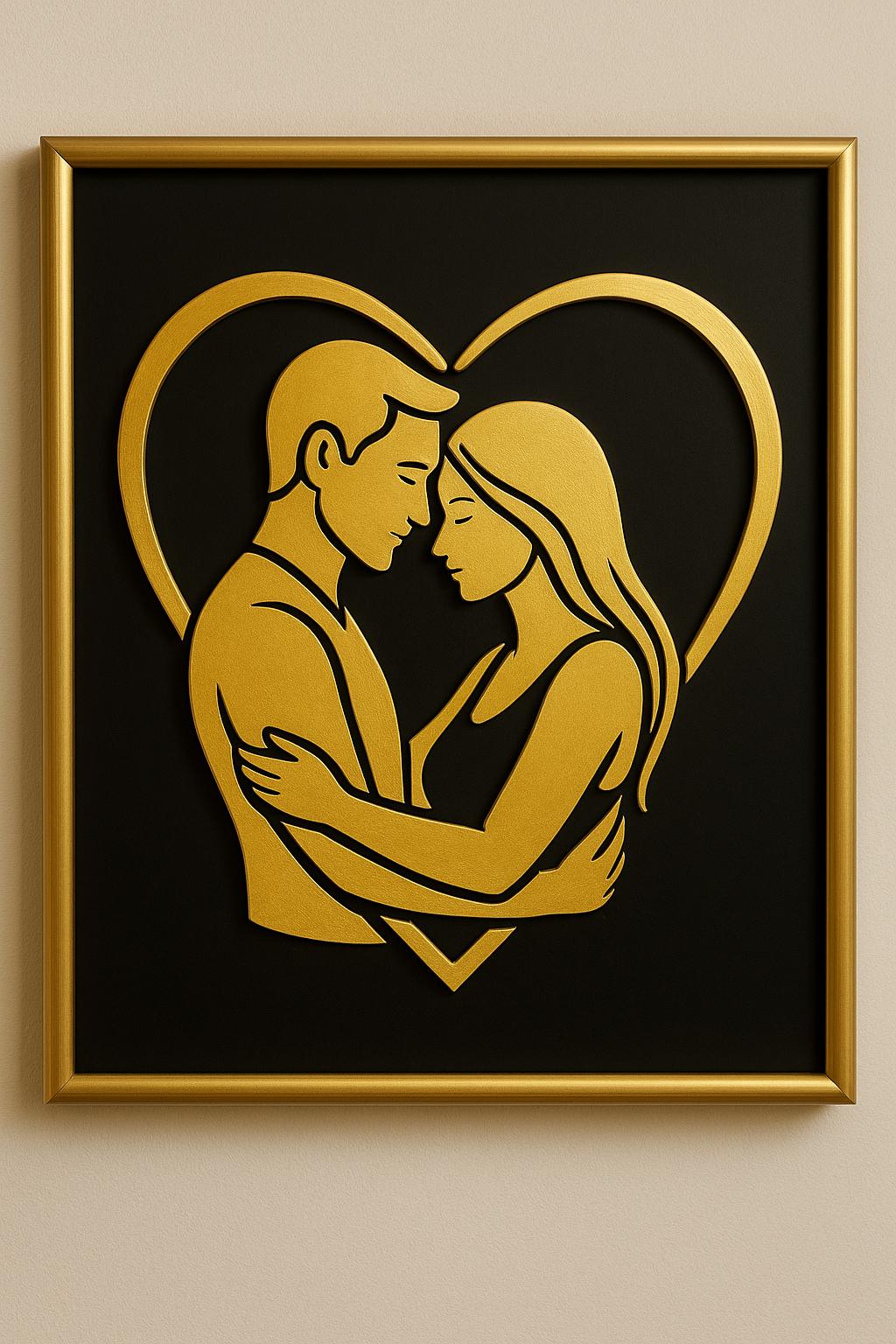 Quadro nero e oro innamorati relief art