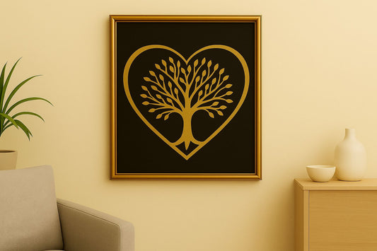 Quadro nero e oro albero della vita relief art