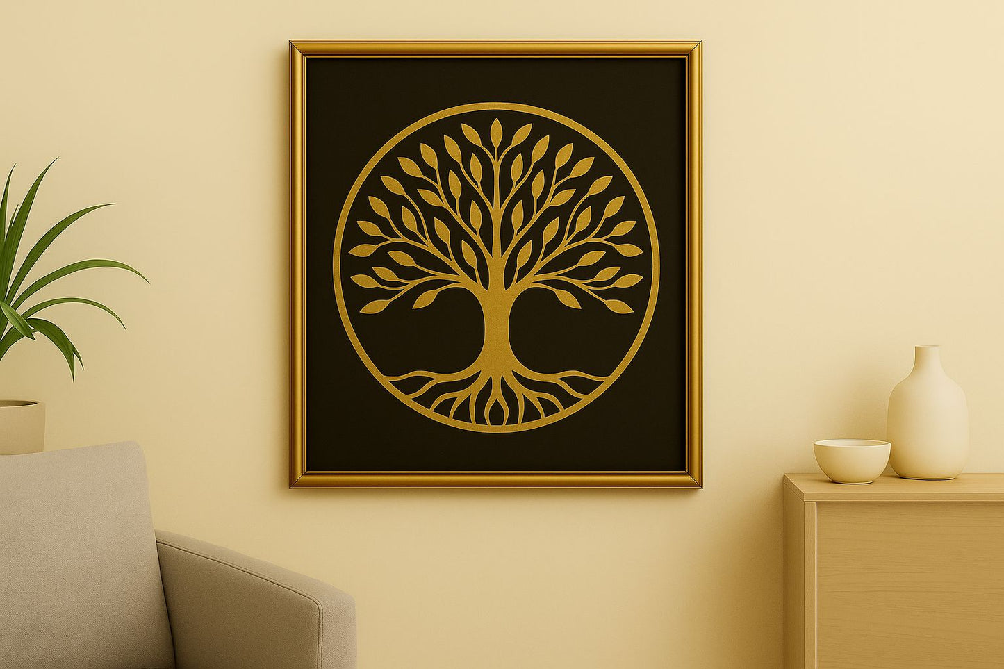 Quadro nero e oro albero della vita relief art