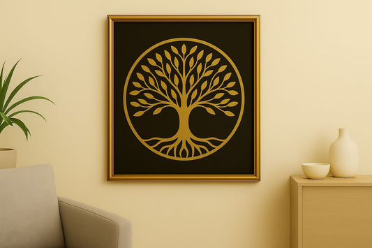 Quadro nero e oro albero della vita relief art